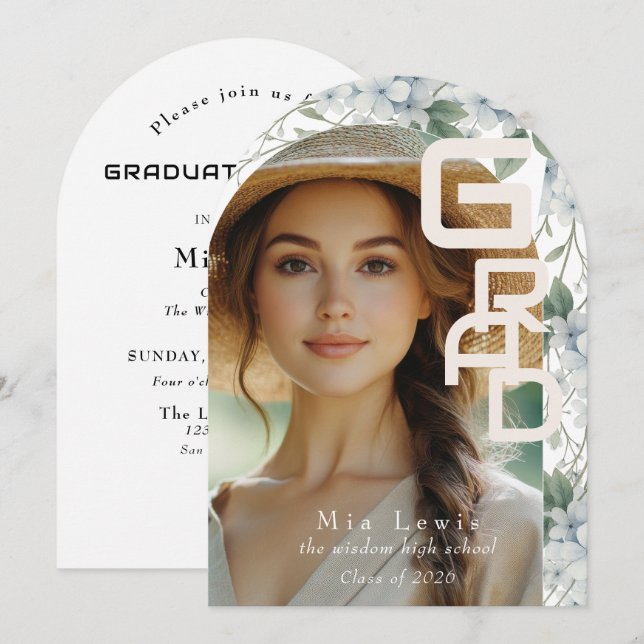 Modern Arch Photo Graduation Party Invitation (Front/Back)