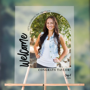 Modern Arch Photo Graduation Party Welcome Frosted Acrylic Sign