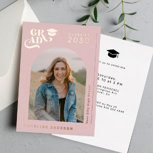 Modern arch photo graduation rose gold foil invitation