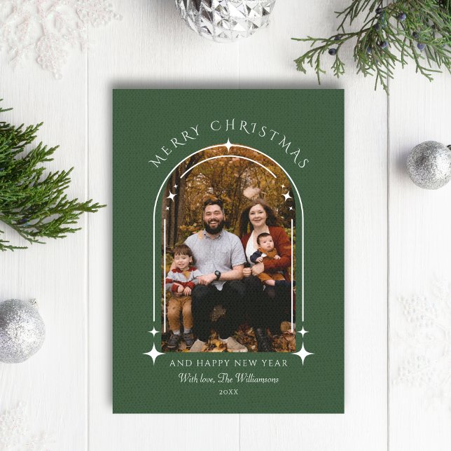Modern Arch Photo Green Merry Christmas Holiday Card (Creator Uploaded)