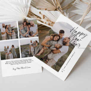 Modern Arch Photo Happy New Year Script Christmas Holiday Card