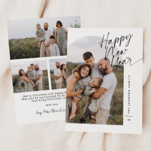 Modern Arch Photo Happy New Year Script Christmas Holiday Card