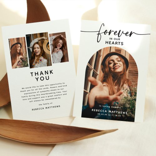 Modern Arch Photo Memorial Thank You Card