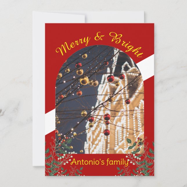 Modern arch photo merry christmas holiday card (Front)