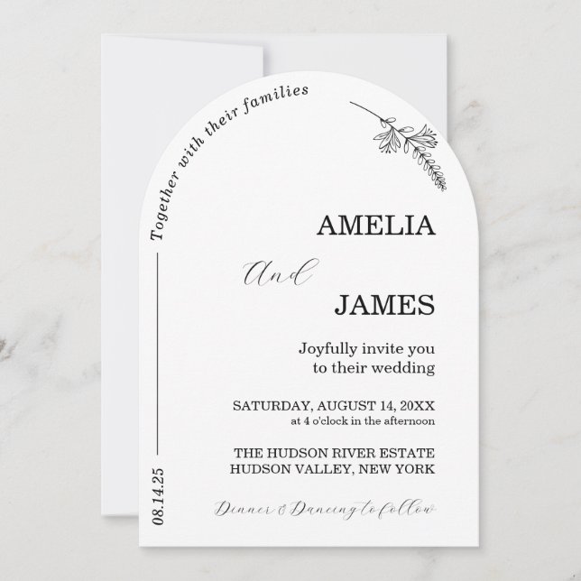 Modern Arch Photo Minimal Script Wedding Invitation (Front)