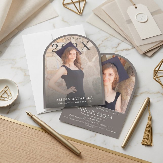 Modern Arch Photo Minimalist Graduation  Invitation (Modern Arch Photo Minimalist Graduation Party Invitation Editable Template)
