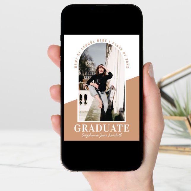 Modern Arch Photo Neutral Graduation Announcement (Front Digital)