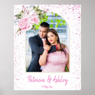 Modern arch photo pink vintage roses and glitter poster