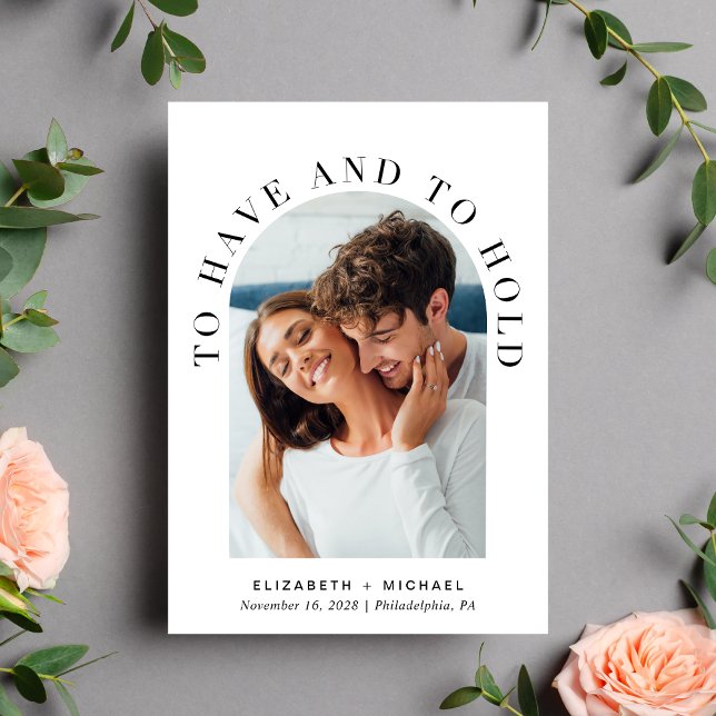 Modern Arch Photo QR Code All In One Wedding Invitation (Celebrate your love story with an invitation showcasing your favorite photo in an elegant arch frame)