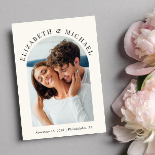 Modern Arch Photo QR Code Cream Wedding Invitation