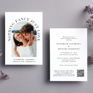 Modern Arch Photo QR Code Nothing Fancy Just Love Invitation