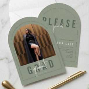 Modern Arch Photo Sage Green Graduation Invitation