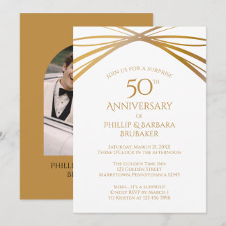 Modern Arch Photo Surprise 50th Anniversary Party Invitation