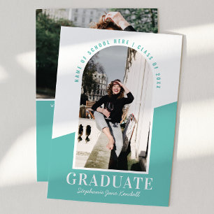 Modern Arch Photo Teal Graduation Announcement