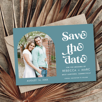 Modern Arch Photo Teal Wedding Save The Date by stylelily at Zazzle