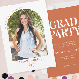 Modern Arch Photo Terracotta Graduation Party Invitation