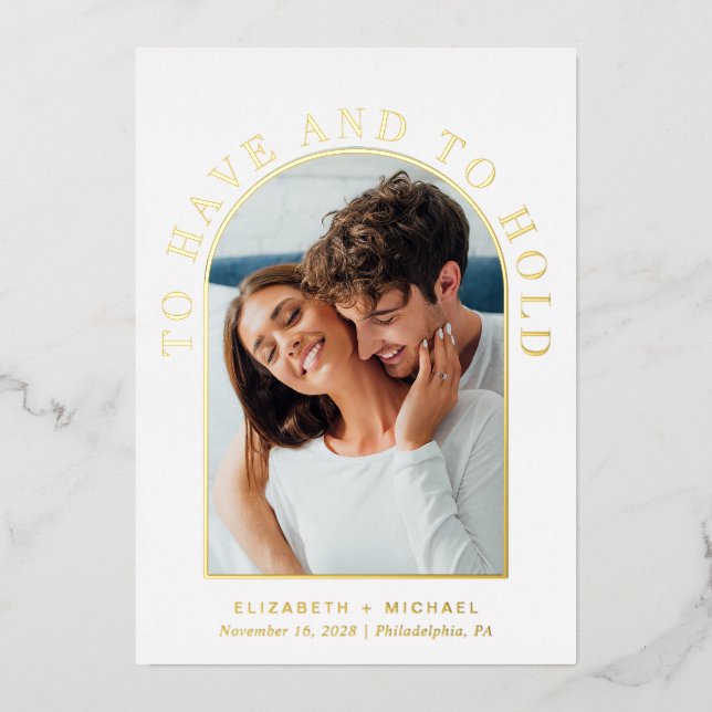 Modern Arch Photo Wedding Foil Invitation (Front)
