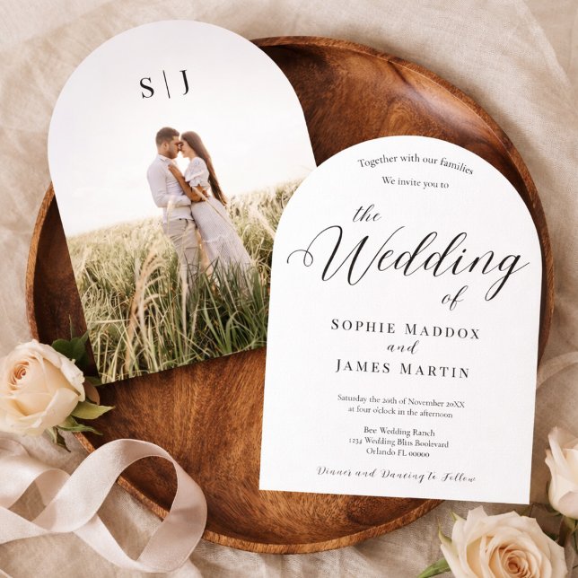 Modern Arch Photo Wedding Invitation Template (Creator Uploaded)