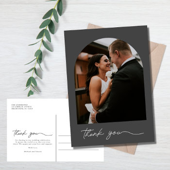Modern Arch Photo Wedding Thank You  Postcard by TropicalPapers at Zazzle