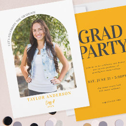 Modern Arch Photo Yellow Gray Graduation Party Invitation