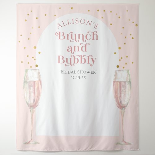 Modern arch pink brunch and bubbly bridal backdrop