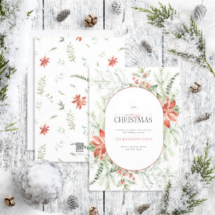 Modern Arch Poinsettia Berry Merry Christmas Holid Holiday Card