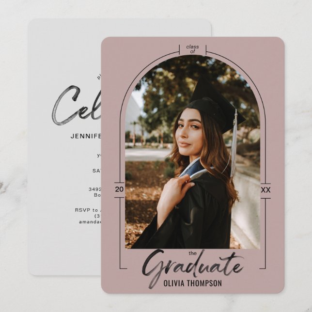 Modern Arch Purple Graduation Announcement &  (Front/Back)