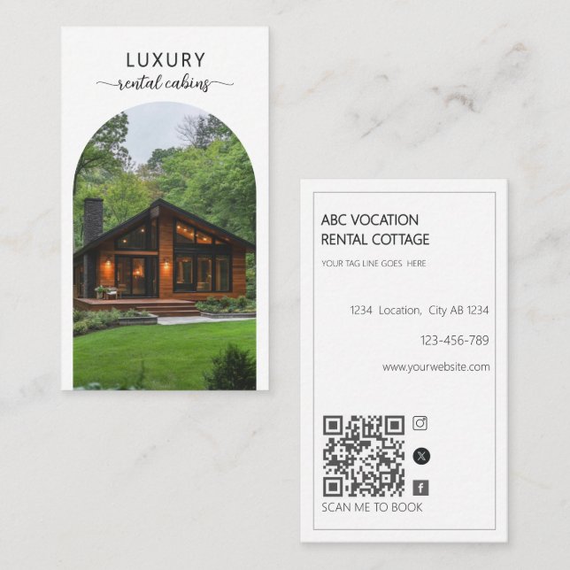 Modern arch QR Code Vacation Rental Guest House Business Card (Front/Back)