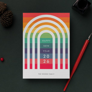 Modern Arch Rainbow New Year Holiday Card