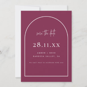 Modern Arch Retro Minimalist Burgundy Wine Red Save The Date