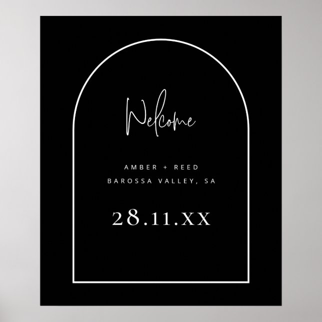 Modern Arch Retro Minimalist Script Black Wedding Poster (Front)