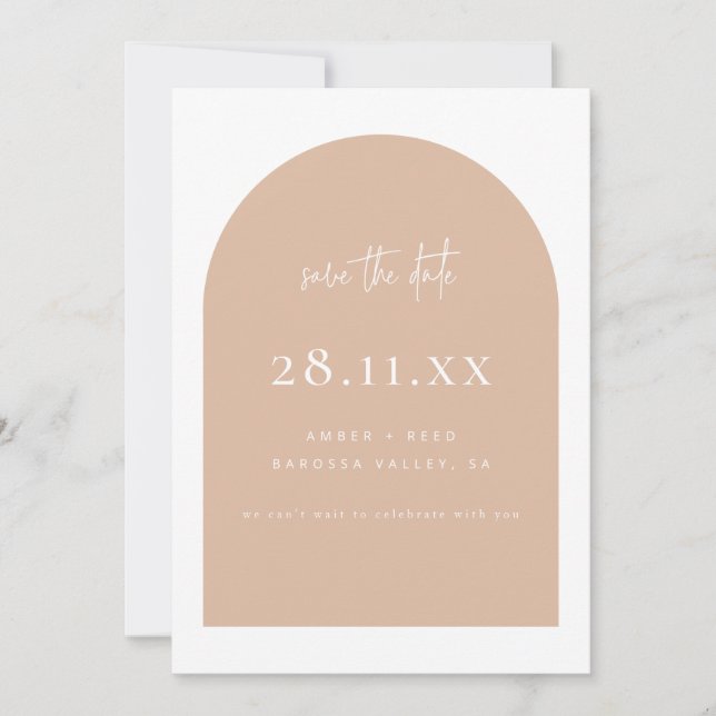 Modern Arch Retro Terrazzo Pink Script Save The Date (Front)