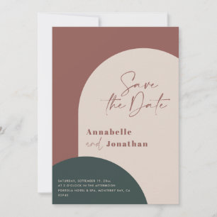 modern arch rust green stylish save the date invitation