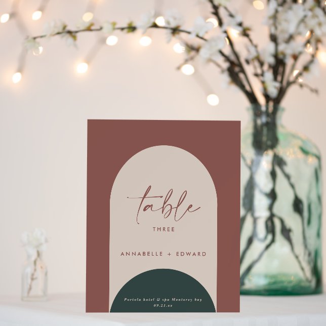 modern arch rust green stylish table number foam b board (In Situ (Wedding))