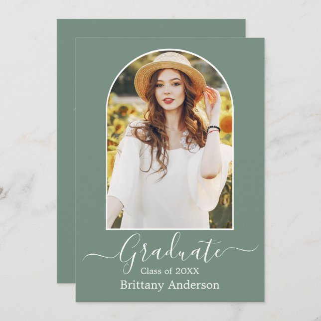 Modern Arch Sage Green Graduation Party Invitation (Front/Back)