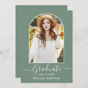 Modern Arch Sage Green Graduation Party Invitation