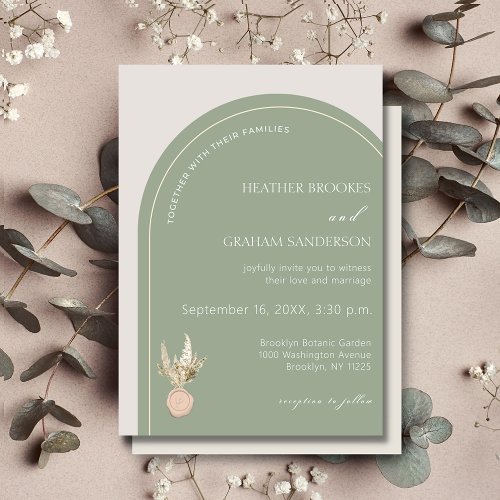 Modern Arch Sage Green Wedding Invitation
