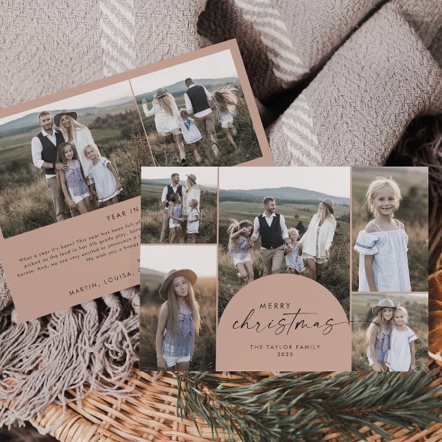 Modern Arch | Salmon Multi Photo Family Christmas Holiday Card (Creator Uploaded)