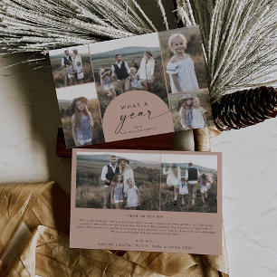 Modern Arch Salmon Multi Photo Family What A Year Holiday Card