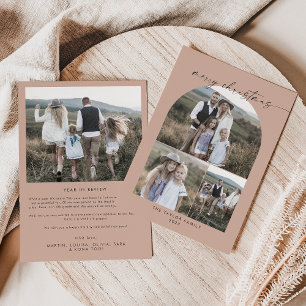 Modern Arch Salmon Photo Collage Family Christmas Holiday Card