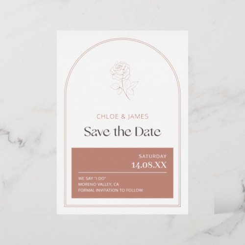 Modern Arch Save the Date Pink Rose Gold  Foil Invitation
