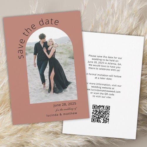 Modern Arch Save the Date with Photo and QR code