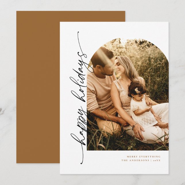 Modern Arch Script Holiday Photo Card (Front/Back)