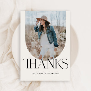 Modern Arch Simple Boho Three Photo Graduation Thank You Card