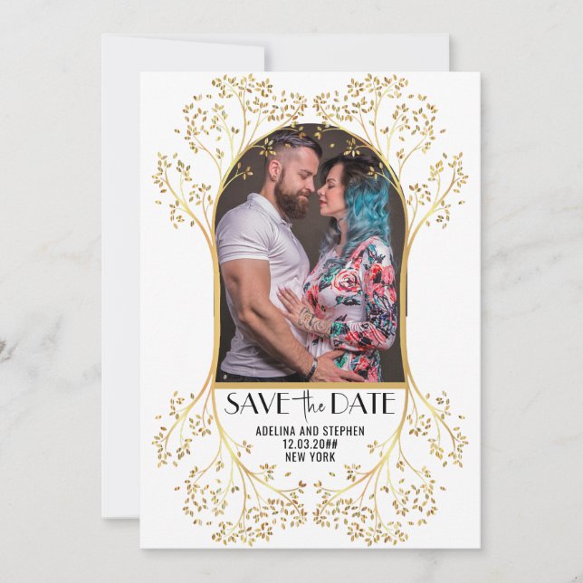 Modern Arch Simple Script QR CODE Wedding Save The Date (Front)