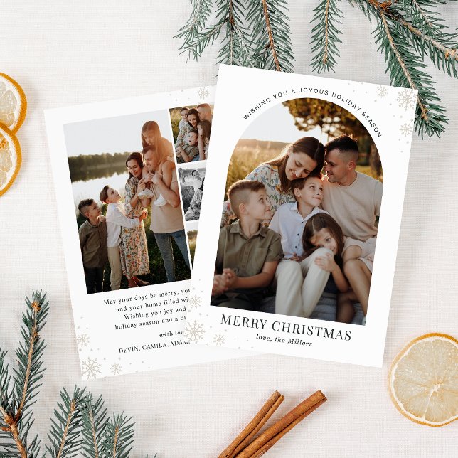 Modern Arch Snowflake Merry Christmas Family Photo Holiday Card (Creator Uploaded)