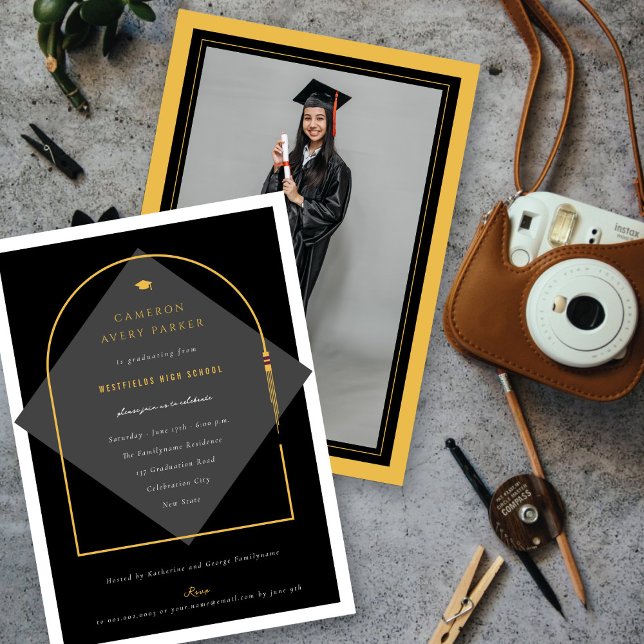 Modern Arch Tassels Frame Photo Graduate Party Invitation (Arch Tassels Minimalist Frame Photo Graduation Party Invitation | fatfatin @ zazzle.com/color_therap)