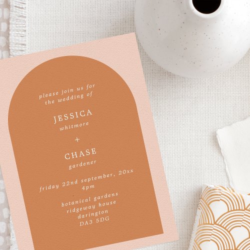 Modern Arch Terracotta  Blush Editable Wedding Invitation