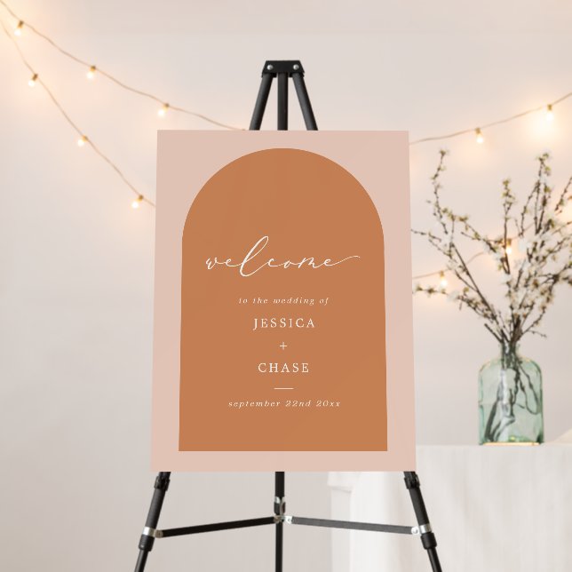 Modern Arch Terracotta & Blush Wedding Welcome Foam Board (In Situ (Stand))