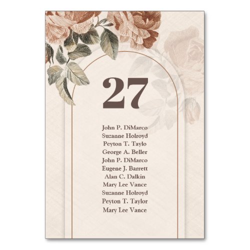 Modern arch Terracotta flowers sage green leaves Table Number